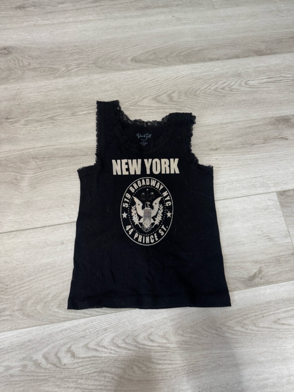John Galt Brandy Melville Black New York Graphic Lace-Trim Tank Excellent Cond!